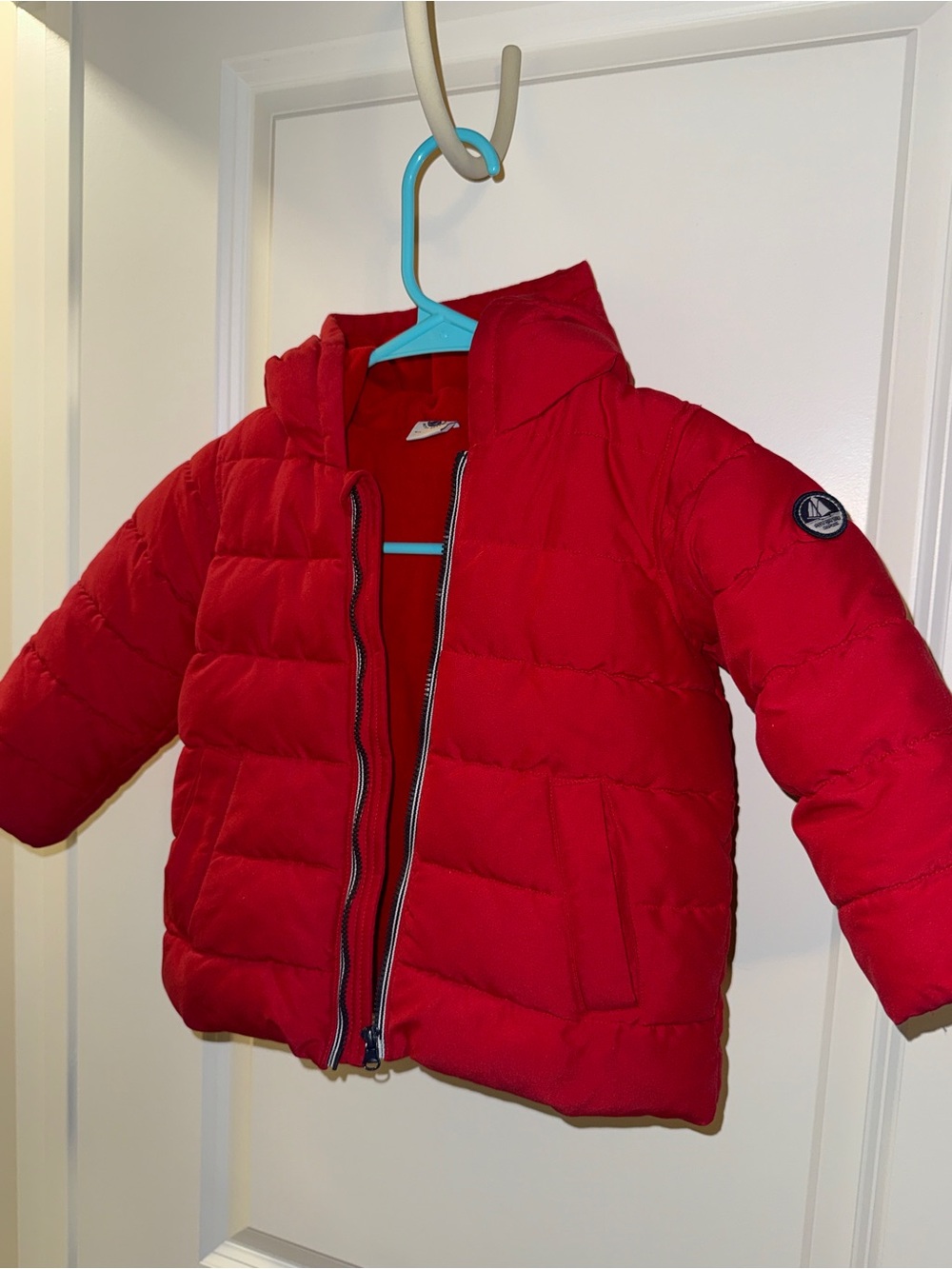 Petit Bateau Red Quilted Puffer Coat with Hood Toddler 24 month